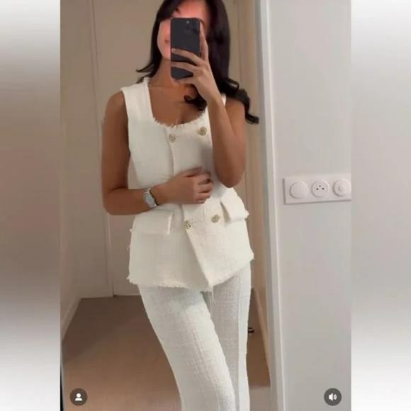 ZARA STRUCTURED METALLIC THREAD LONG VEST - Picture 6 of 10